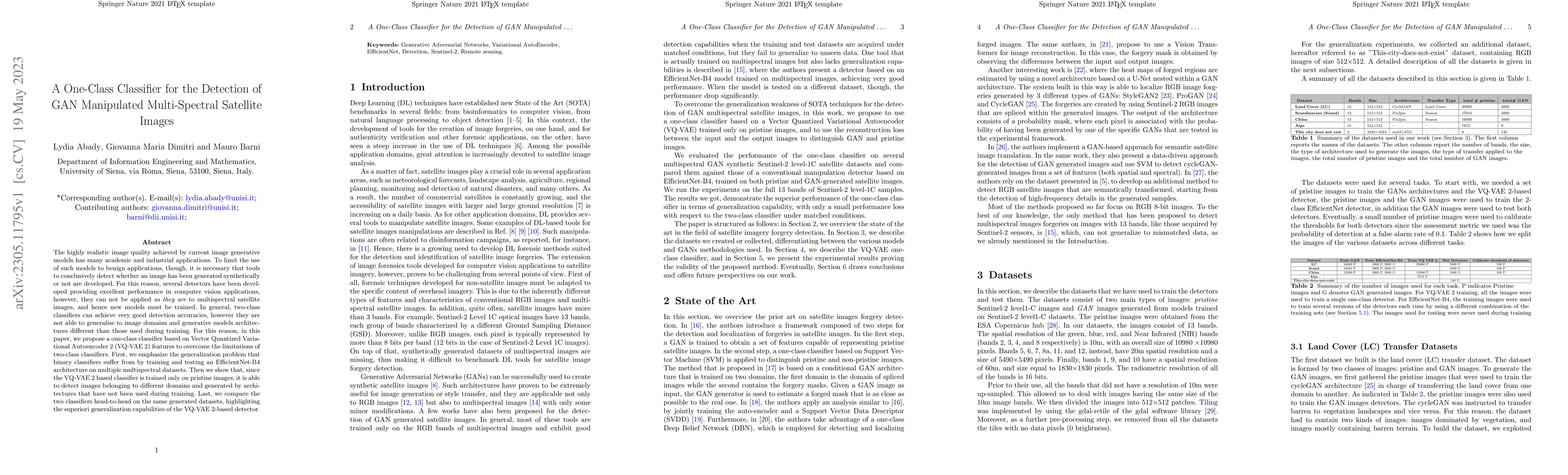 Thumbnail for A One-Class Classifier for the Detection of GAN Manipulated
  Multi-Spectral Satellite Images