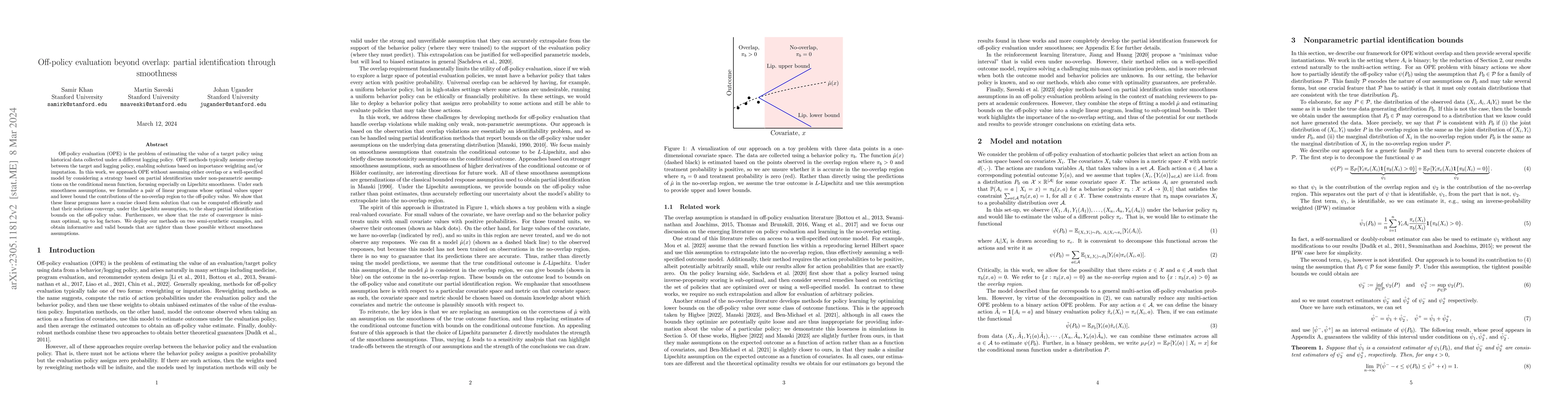 Thumbnail for Off-policy evaluation beyond overlap: partial identification through
  smoothness