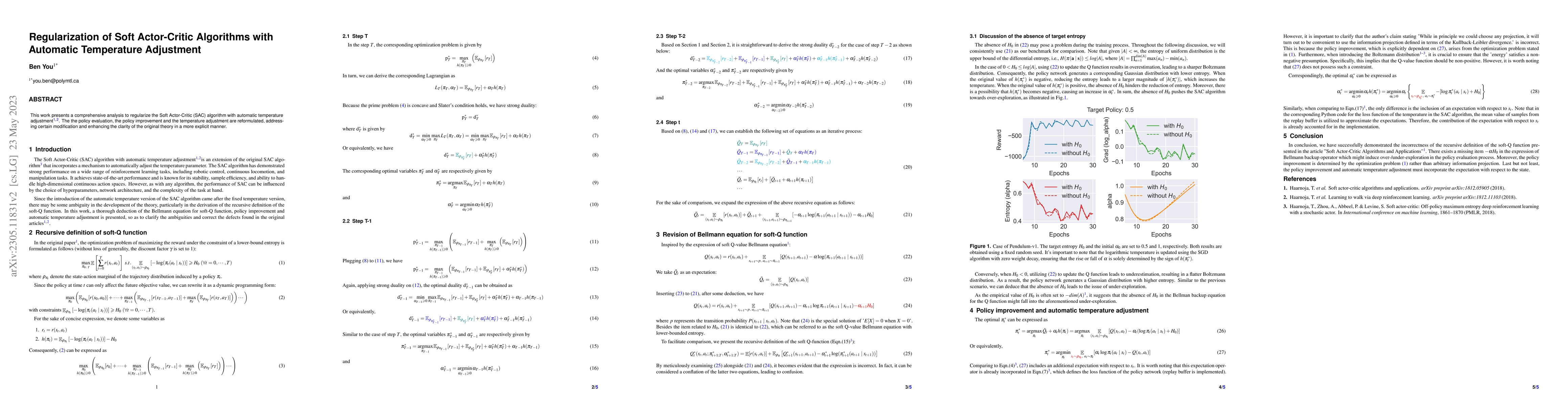 Thumbnail for Regularization of Soft Actor-Critic Algorithms with Automatic
  Temperature Adjustment