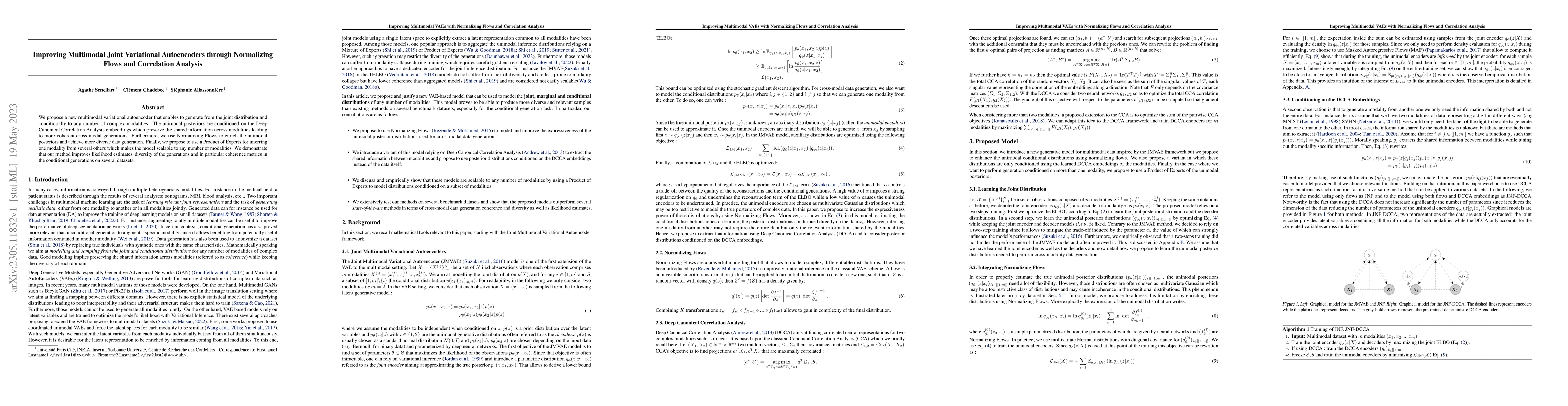 Thumbnail for Improving Multimodal Joint Variational Autoencoders through Normalizing
  Flows and Correlation Analysis