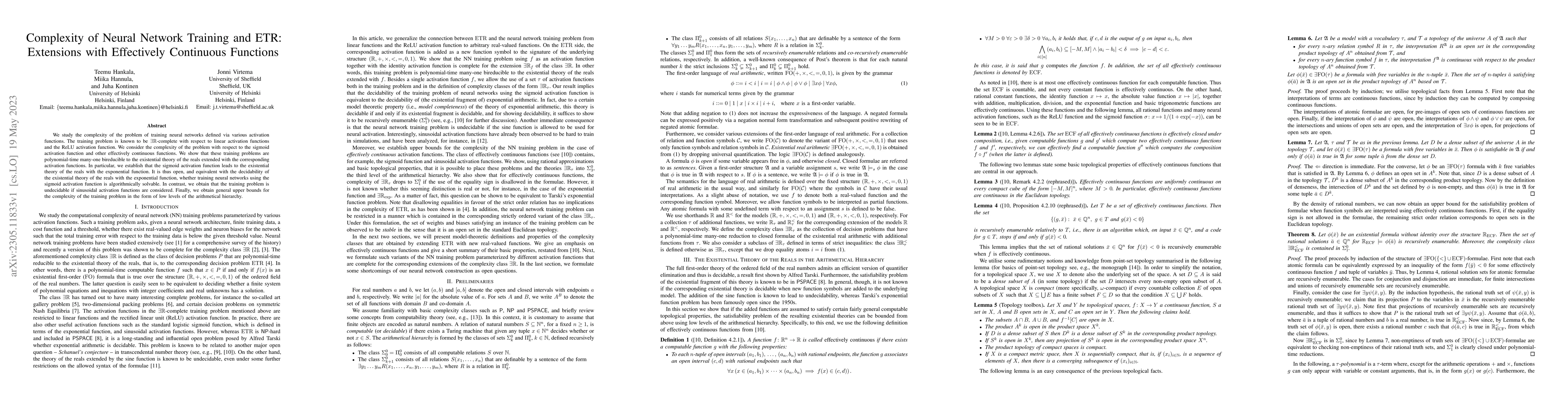 Thumbnail for Complexity of Neural Network Training and ETR: Extensions with
  Effectively Continuous Functions