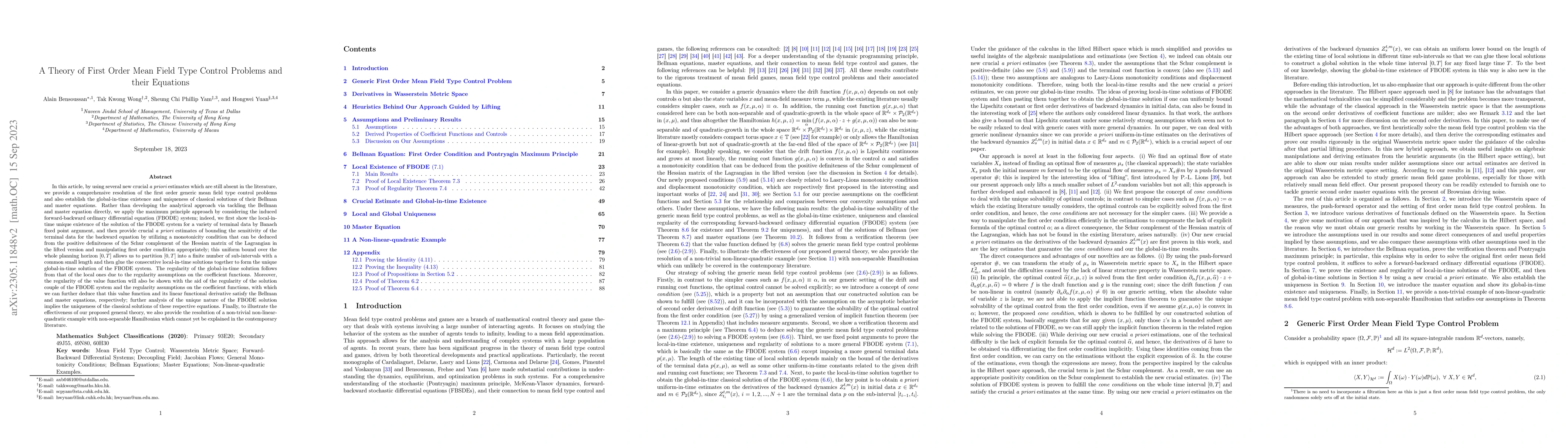 Thumbnail for A Theory of First Order Mean Field Type Control Problems and their
  Equations