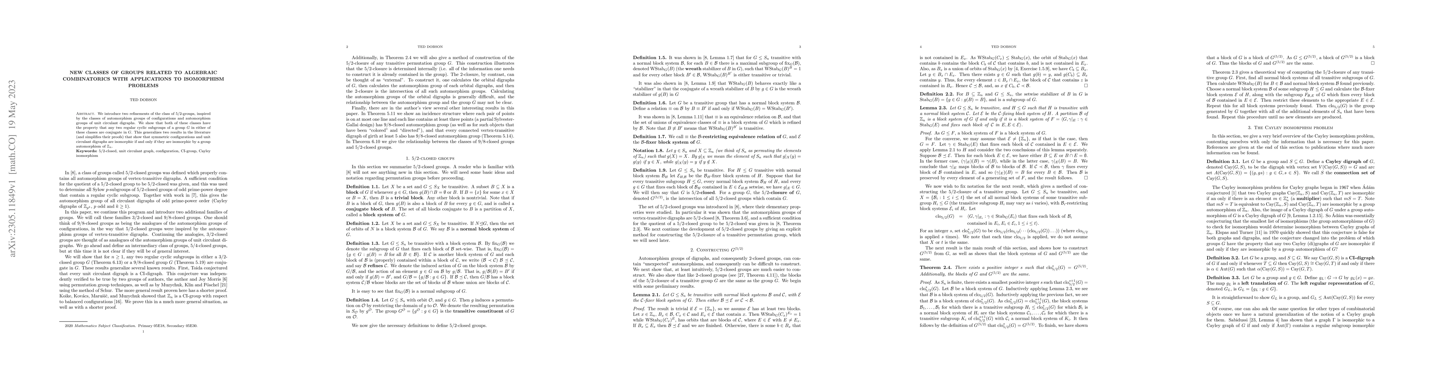 Thumbnail for New classes of groups related to algebraic combinatorics with
  applications to isomorphism problems