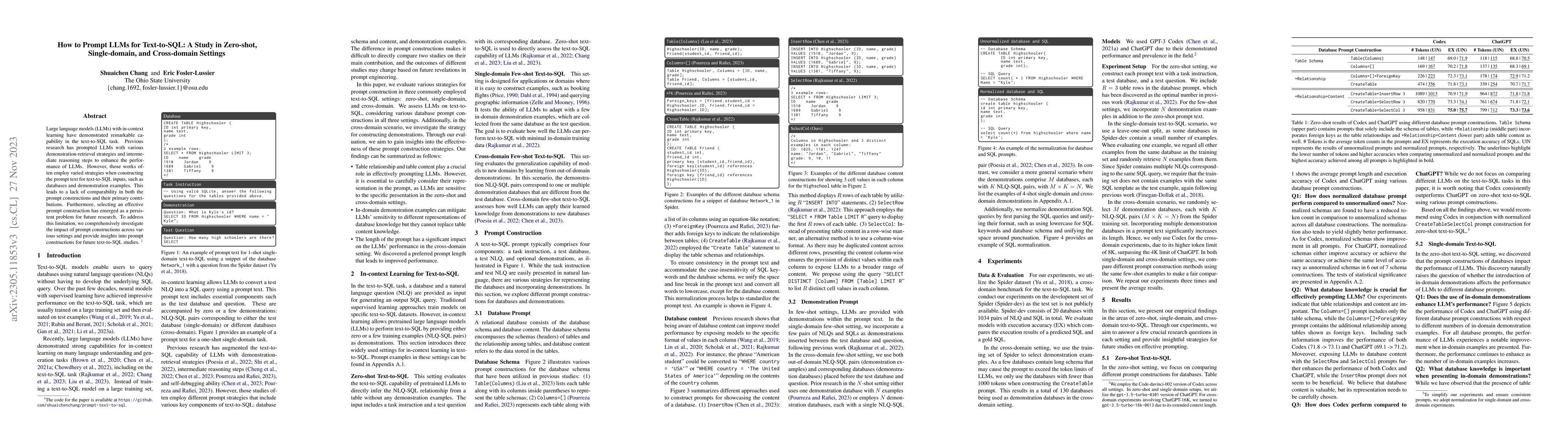 Thumbnail for How to Prompt LLMs for Text-to-SQL: A Study in Zero-shot, Single-domain,
  and Cross-domain Settings