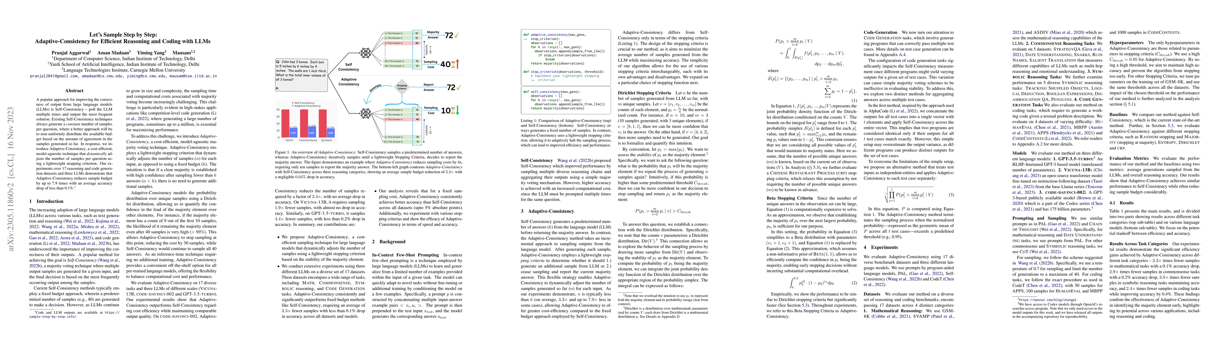 Thumbnail for Let's Sample Step by Step: Adaptive-Consistency for Efficient Reasoning
  and Coding with LLMs