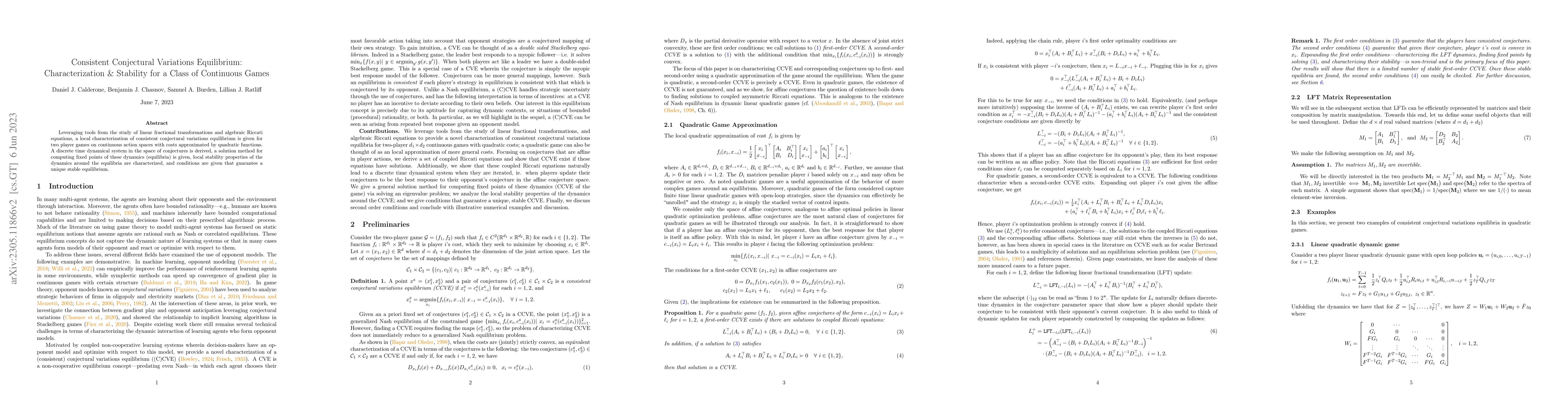 Thumbnail for Consistent Conjectural Variations Equilibrium: Characterization &
  Stability for a Class of Continuous Games