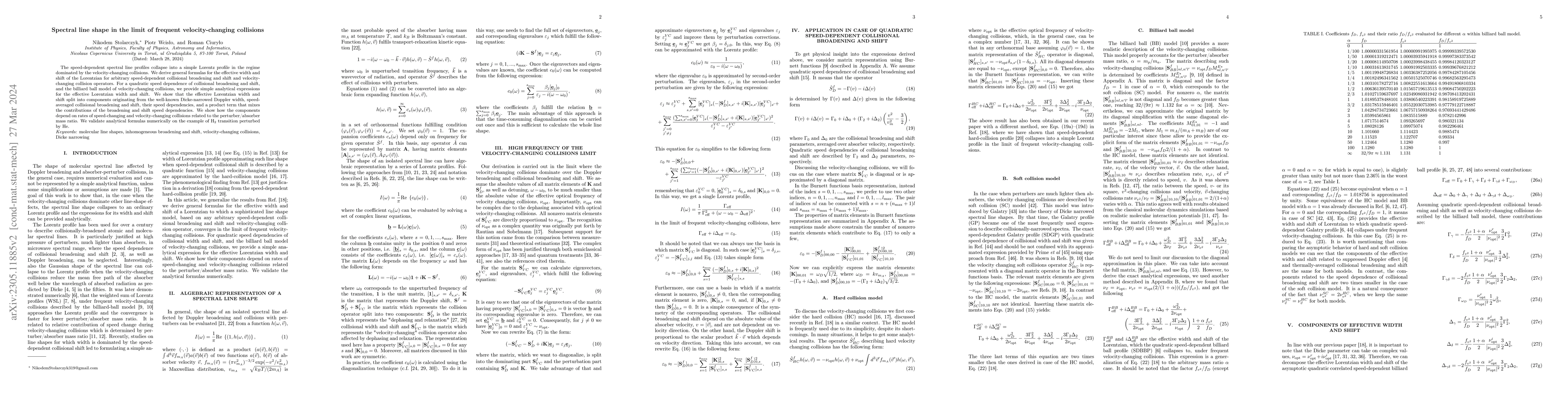 Thumbnail for Spectral line shape in the limit of frequent velocity-changing
  collisions