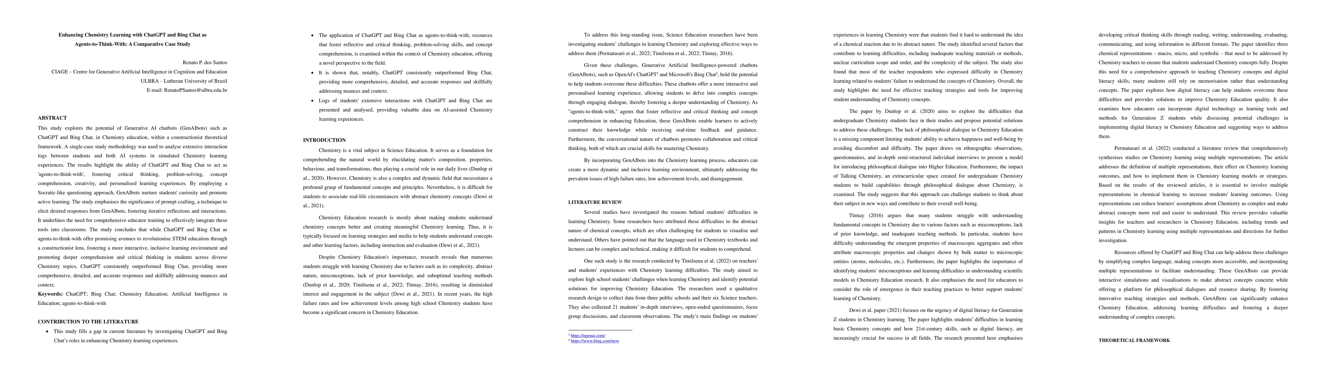Thumbnail for Enhancing Chemistry Learning with ChatGPT and Bing Chat as Agents to
  Think With: A Comparative Case Study