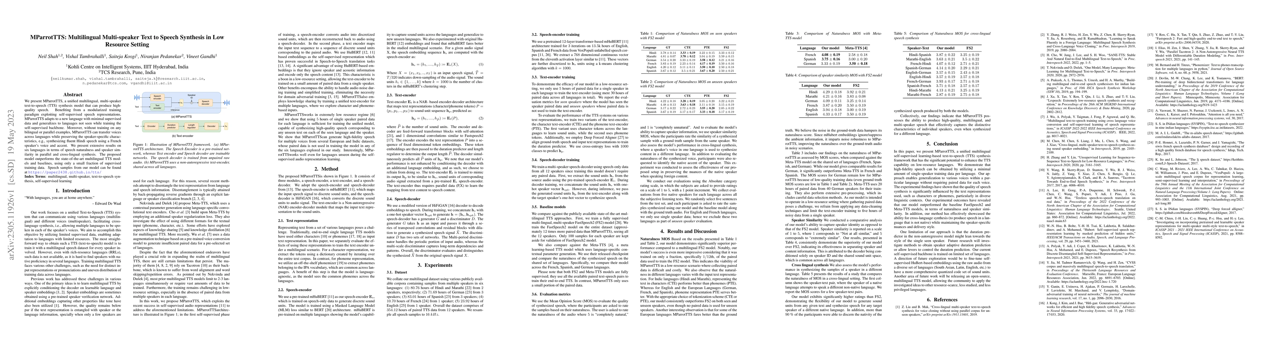 Thumbnail for MParrotTTS: Multilingual Multi-speaker Text to Speech Synthesis in Low
  Resource Setting