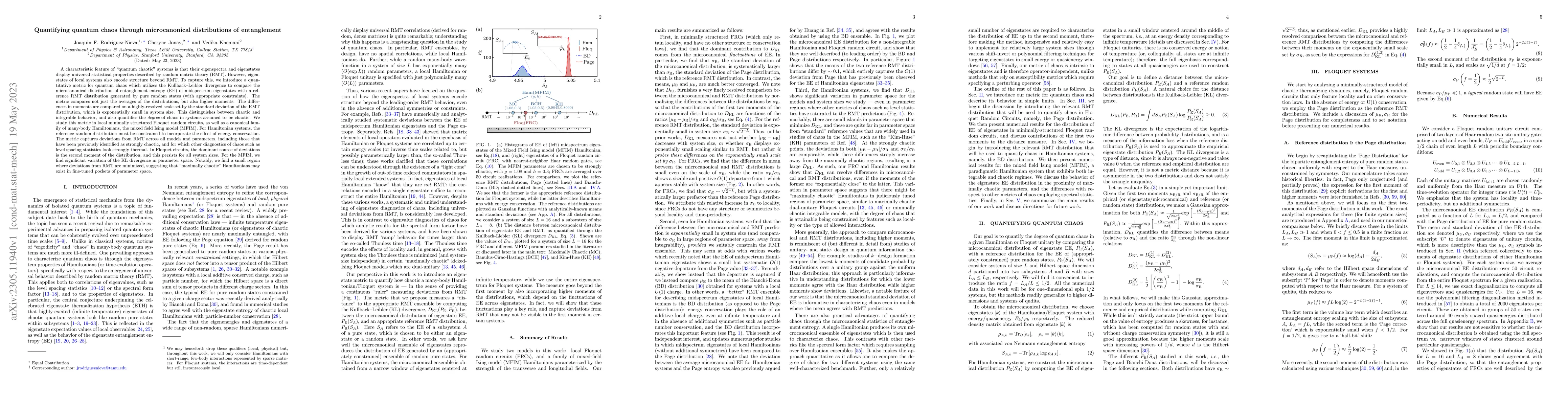 Thumbnail for Quantifying quantum chaos through microcanonical distributions of
  entanglement