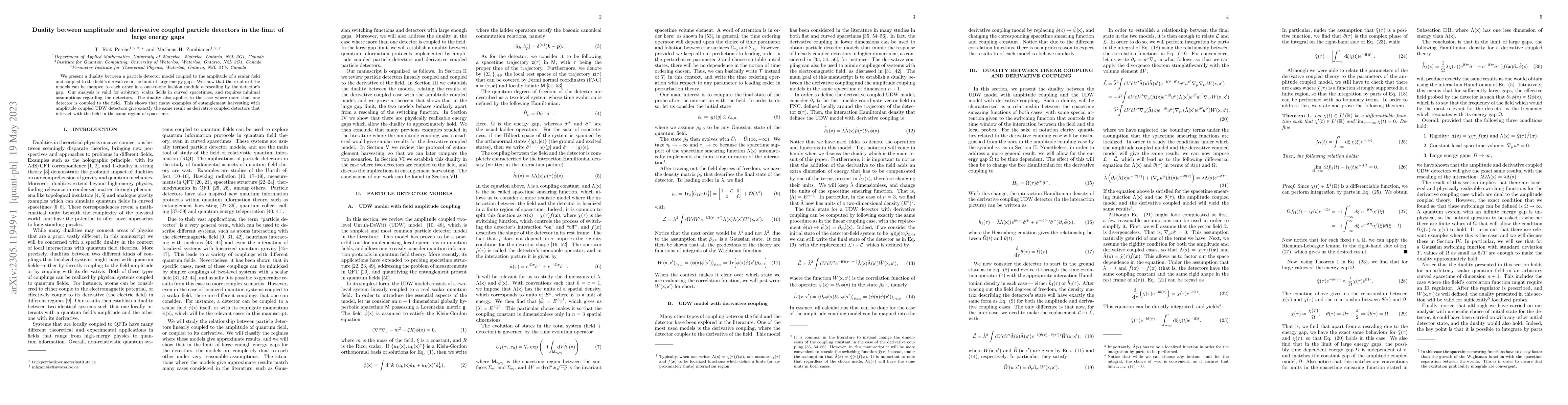 Thumbnail for Duality between amplitude and derivative coupled particle detectors in
  the limit of large energy gaps