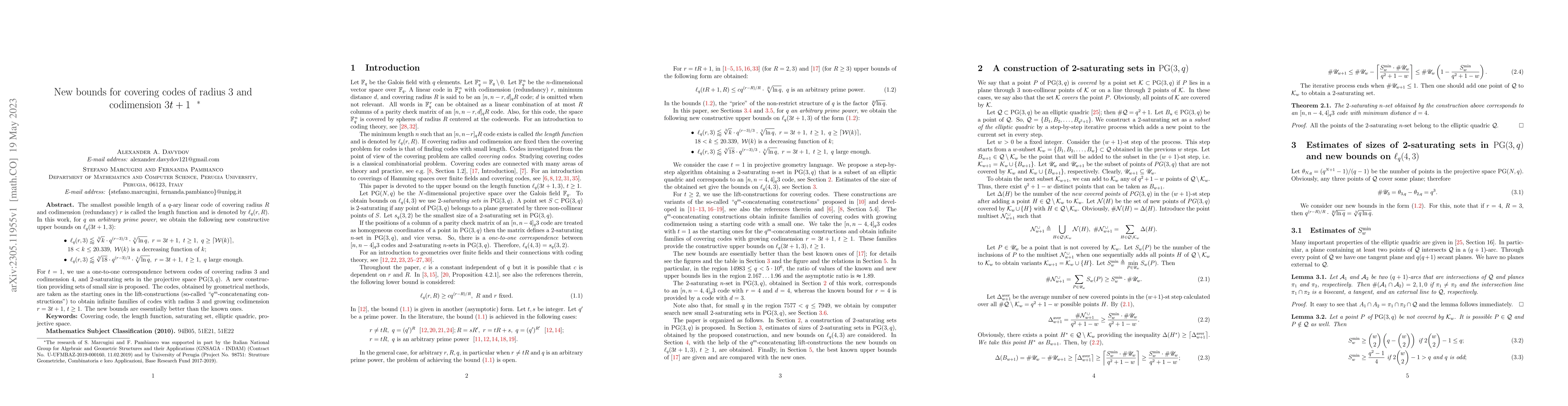 Thumbnail for New bounds for covering codes of radius 3 and codimension 3t+1