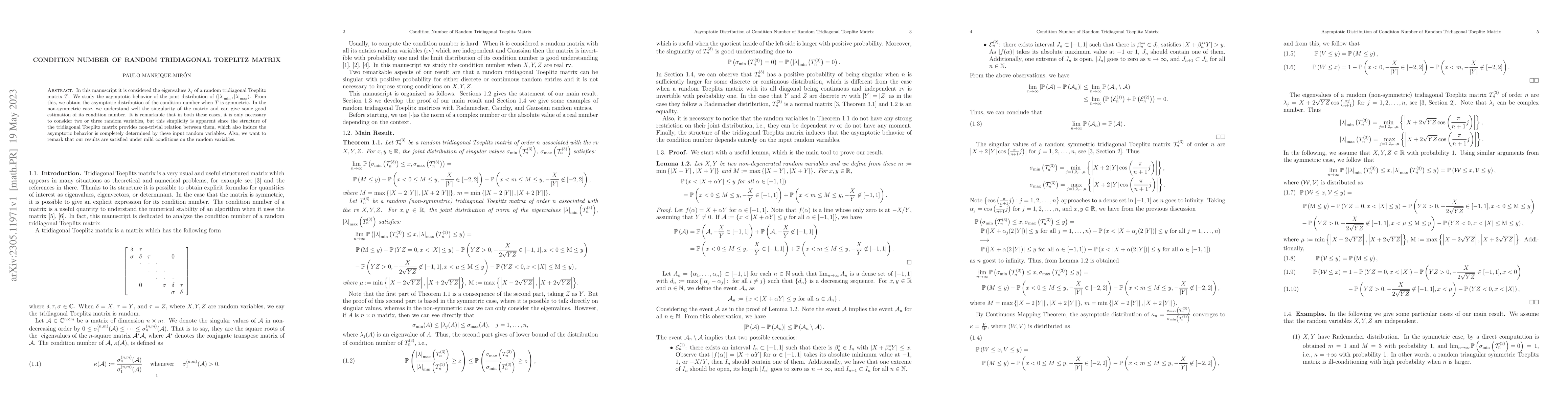 Thumbnail for Condition Number of Random Tridiagonal Toeplitz Matrix