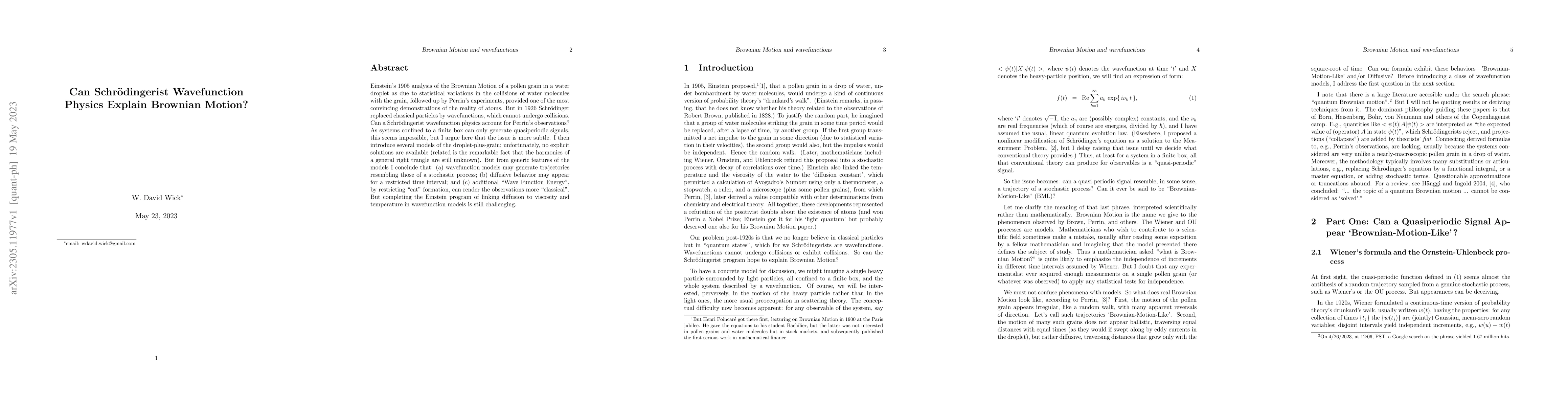 Thumbnail for Can Schroedingerist Wavefunction Physics Explain Brownian Motion?