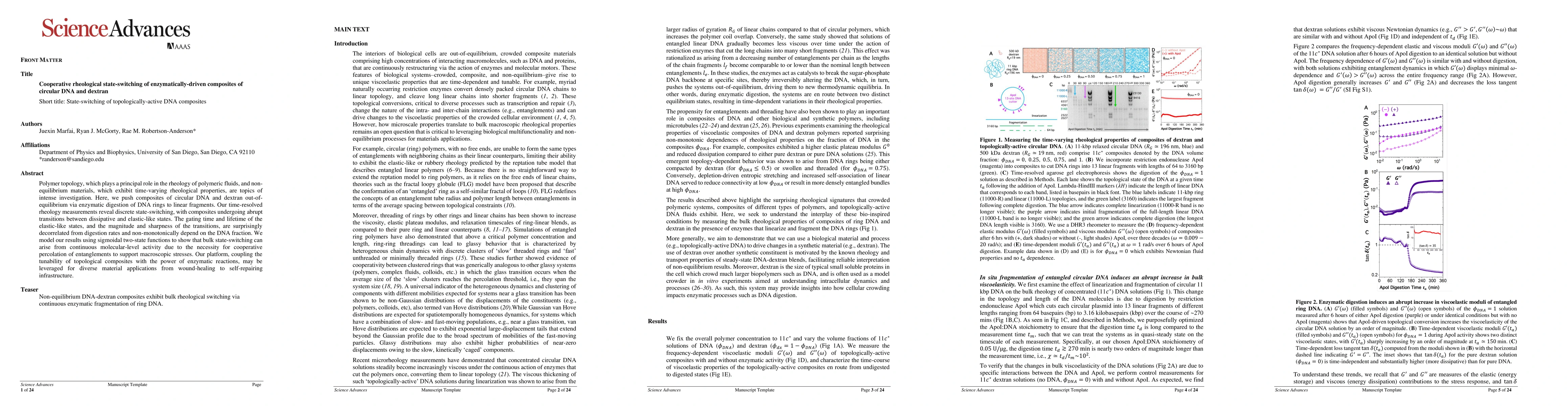 Thumbnail for Cooperative rheological state-switching of enzymatically-driven
  composites of circular DNA and dextran