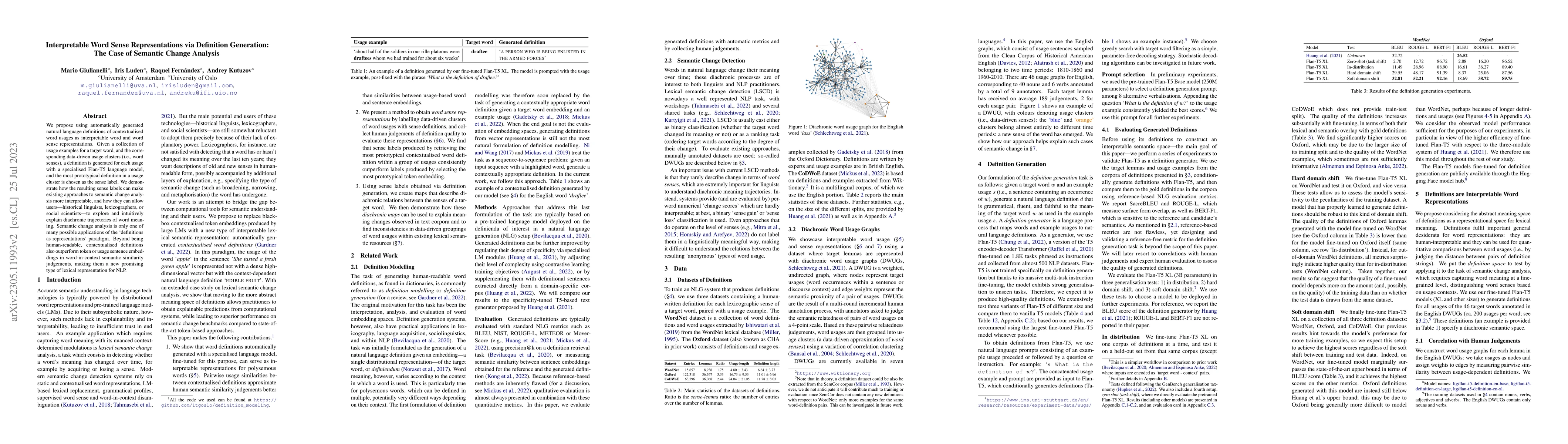 Thumbnail for Interpretable Word Sense Representations via Definition Generation: The
  Case of Semantic Change Analysis