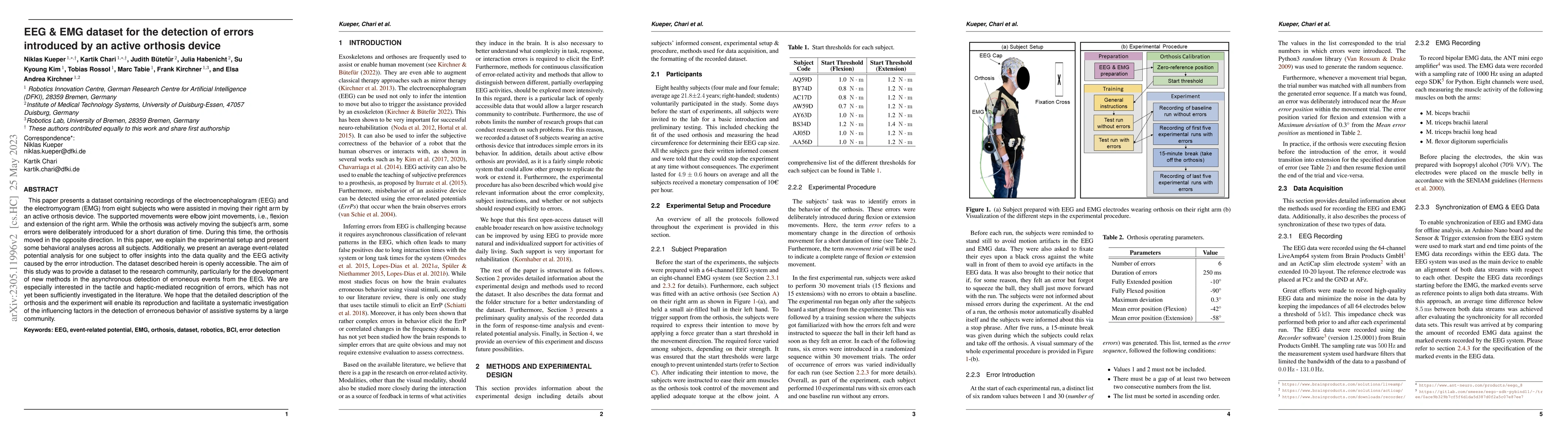 Thumbnail for EEG and EMG dataset for the detection of errors introduced by an active
  orthosis device