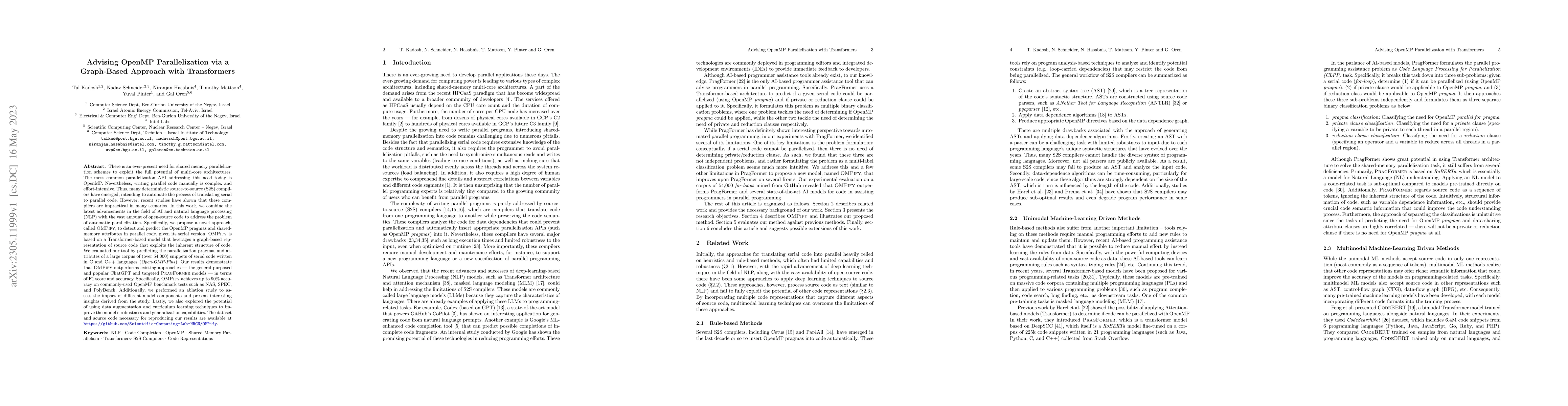 Thumbnail for Advising OpenMP Parallelization via a Graph-Based Approach with
  Transformers
