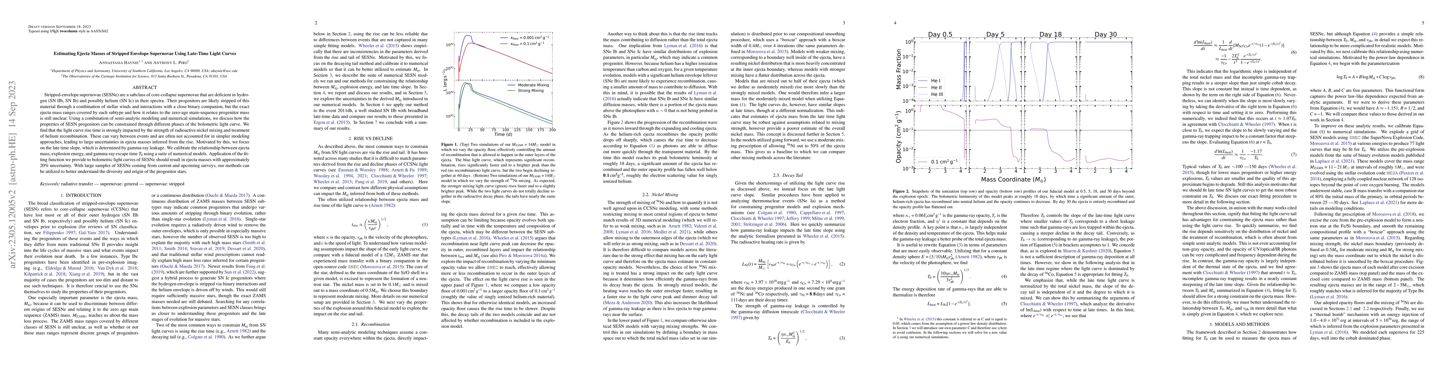 Thumbnail for Estimating Ejecta Masses of Stripped Envelope Supernovae Using Late-Time
  Light Curves