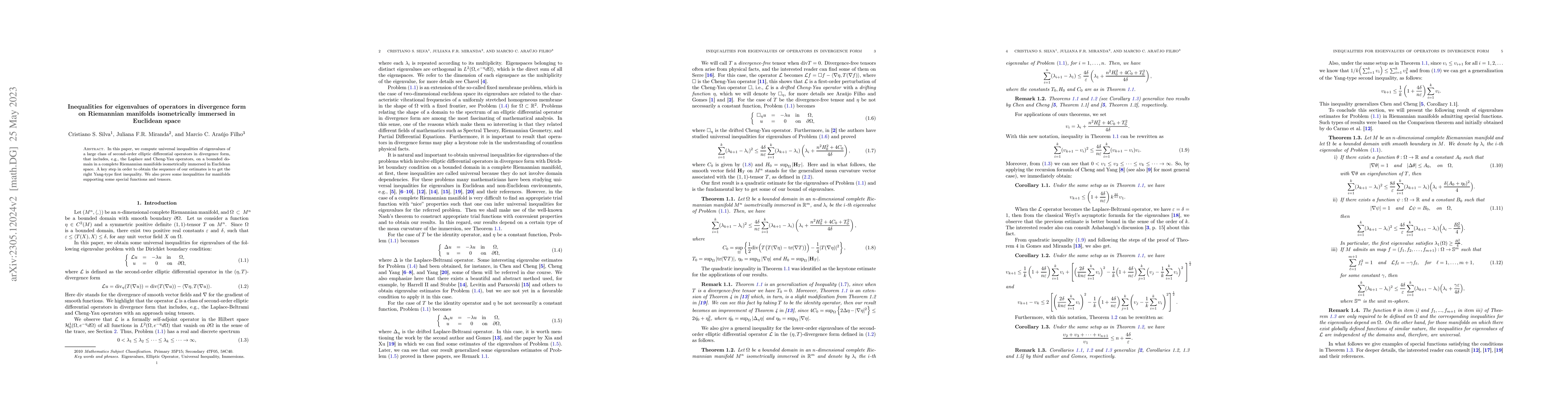 Thumbnail for Inequalities for eigenvalues of operators in divergence form on
  Riemannian manifolds isometrically immersed in Euclidean space