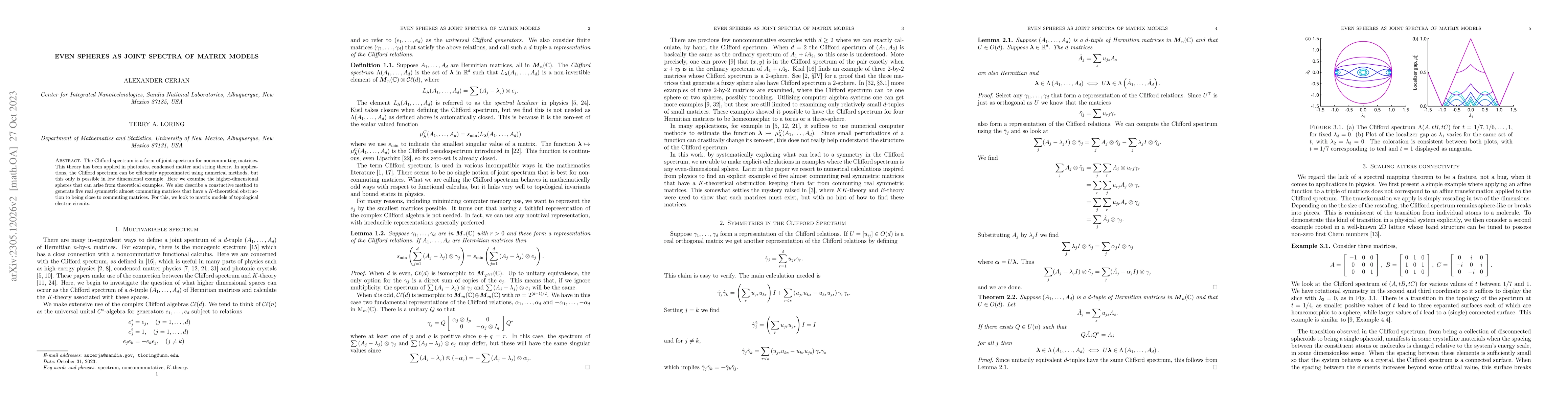 Thumbnail for Even spheres as joint spectra of matrix models