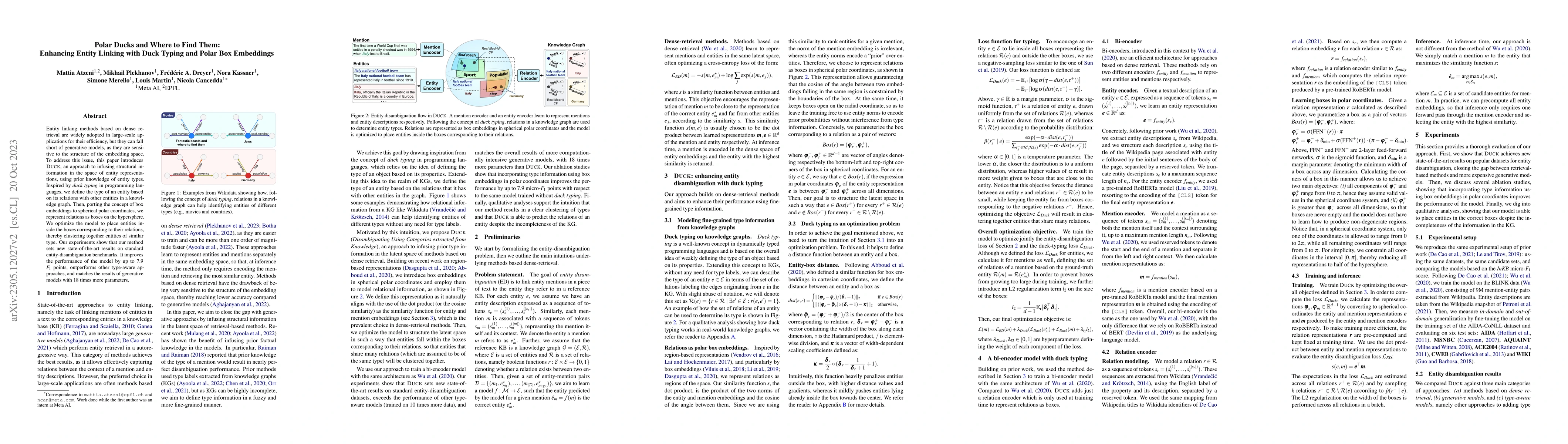 Thumbnail for Polar Ducks and Where to Find Them: Enhancing Entity Linking with Duck
  Typing and Polar Box Embeddings