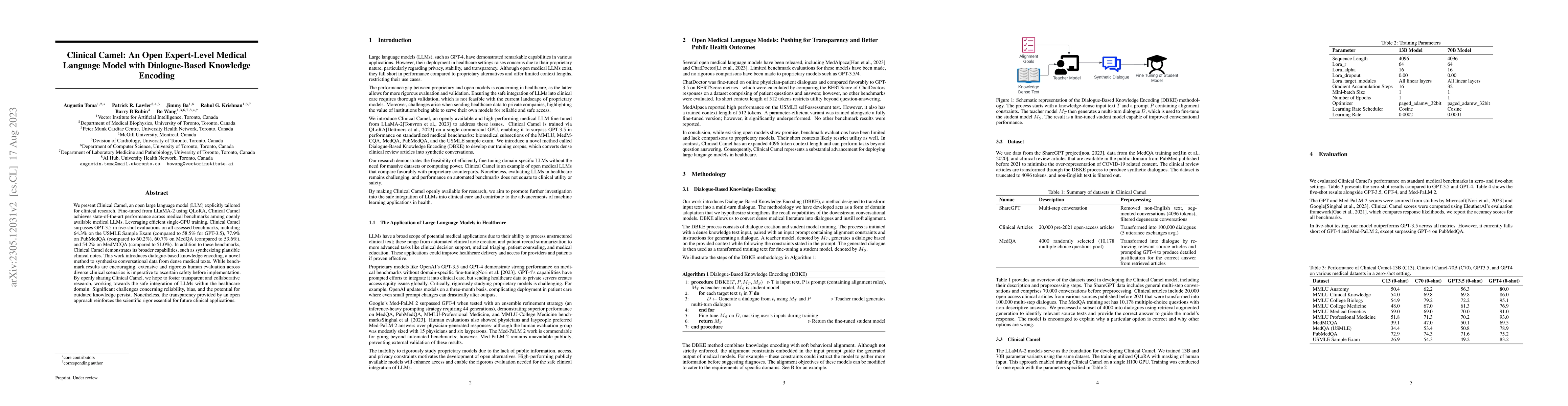 Thumbnail for Clinical Camel: An Open Expert-Level Medical Language Model with
  Dialogue-Based Knowledge Encoding