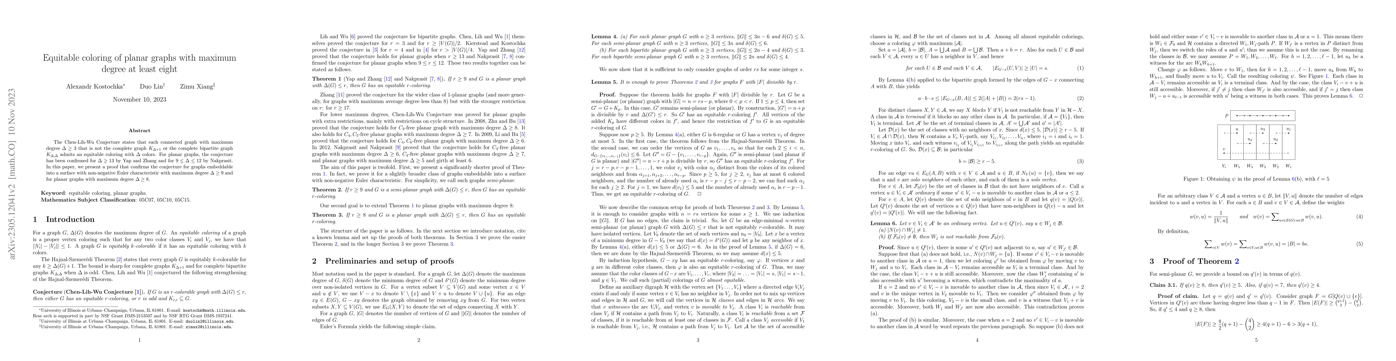 Thumbnail for Equitable coloring of planar graphs with maximum degree at least eight