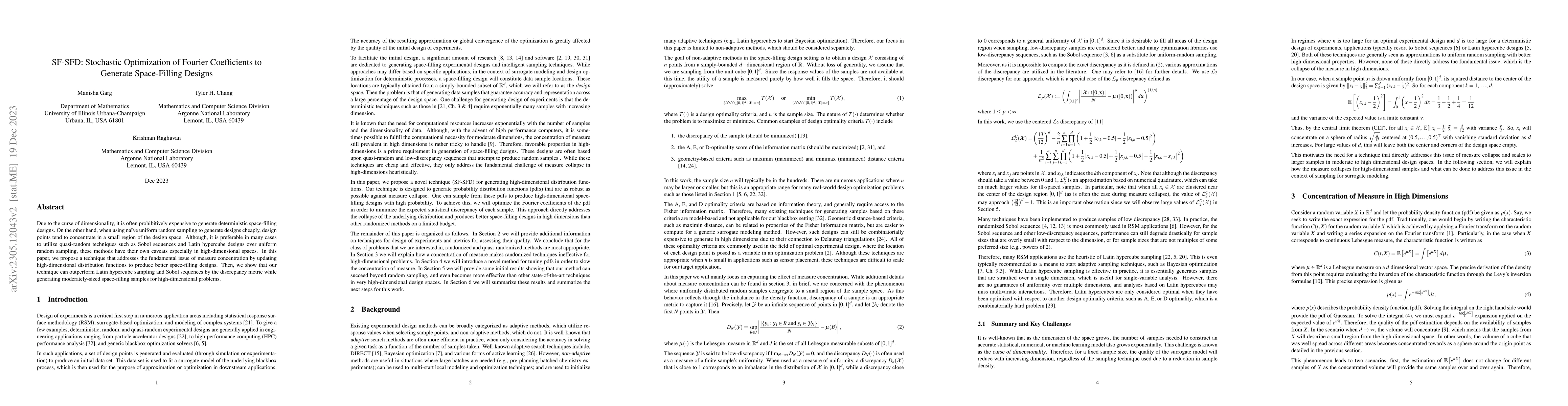 Thumbnail for SF-SFD: Stochastic Optimization of Fourier Coefficients to Generate
  Space-Filling Designs