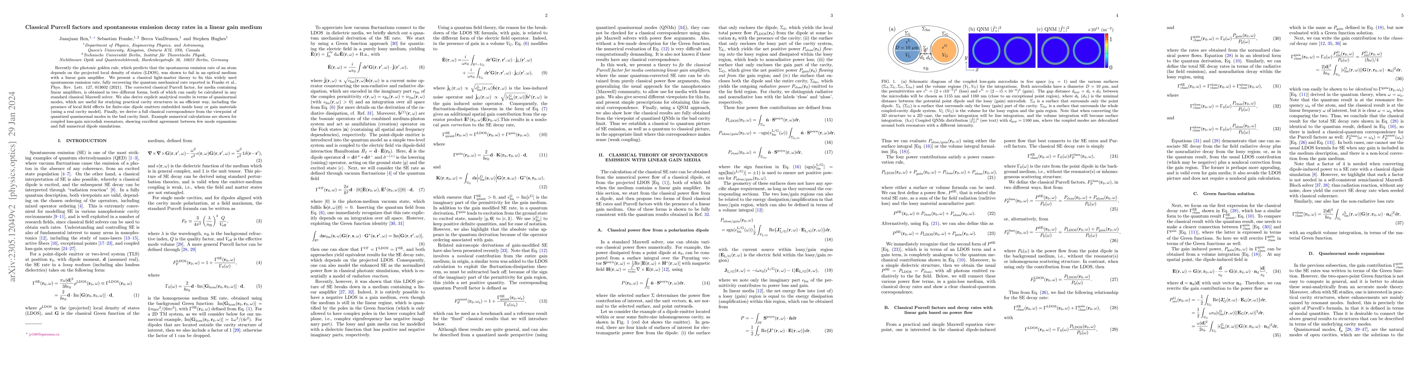 Thumbnail for Classical Purcell factors and spontaneous emission decay rates in a
  linear gain medium