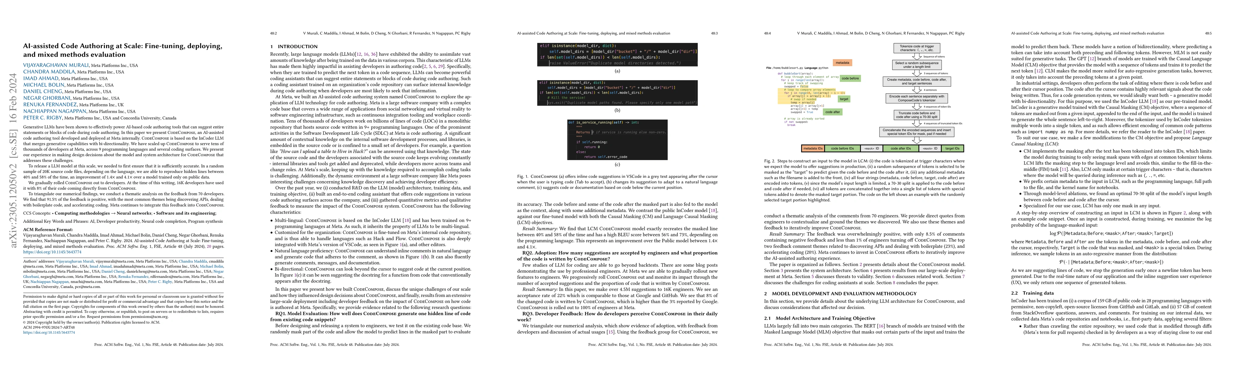 Thumbnail for AI-assisted Code Authoring at Scale: Fine-tuning, deploying, and mixed
  methods evaluation