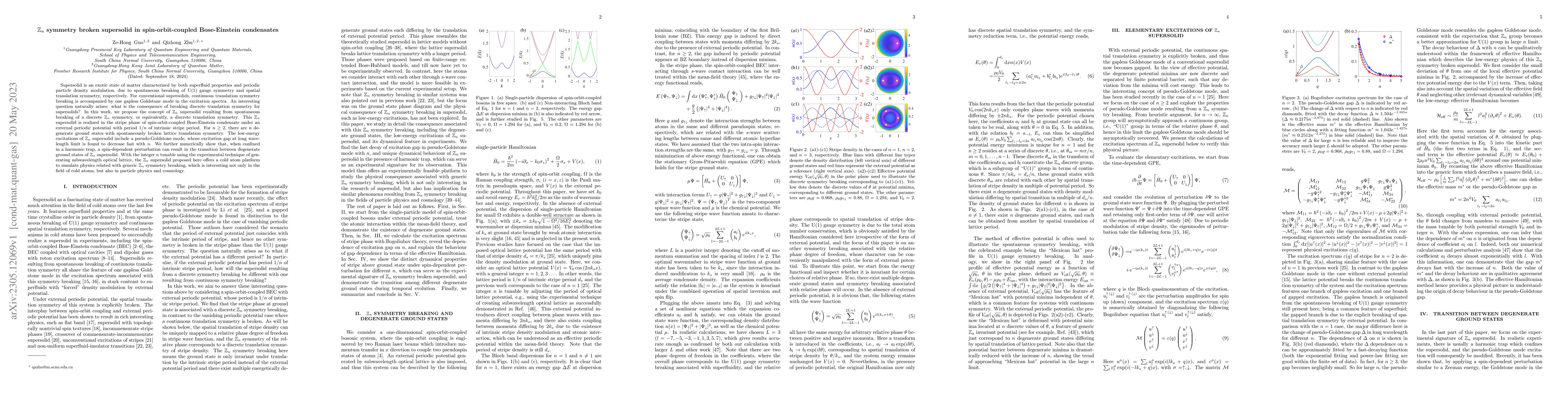 Thumbnail for $\mathbb{Z}_n$ symmetry broken supersolid in spin-orbit-coupled
  Bose-Einstein condensates