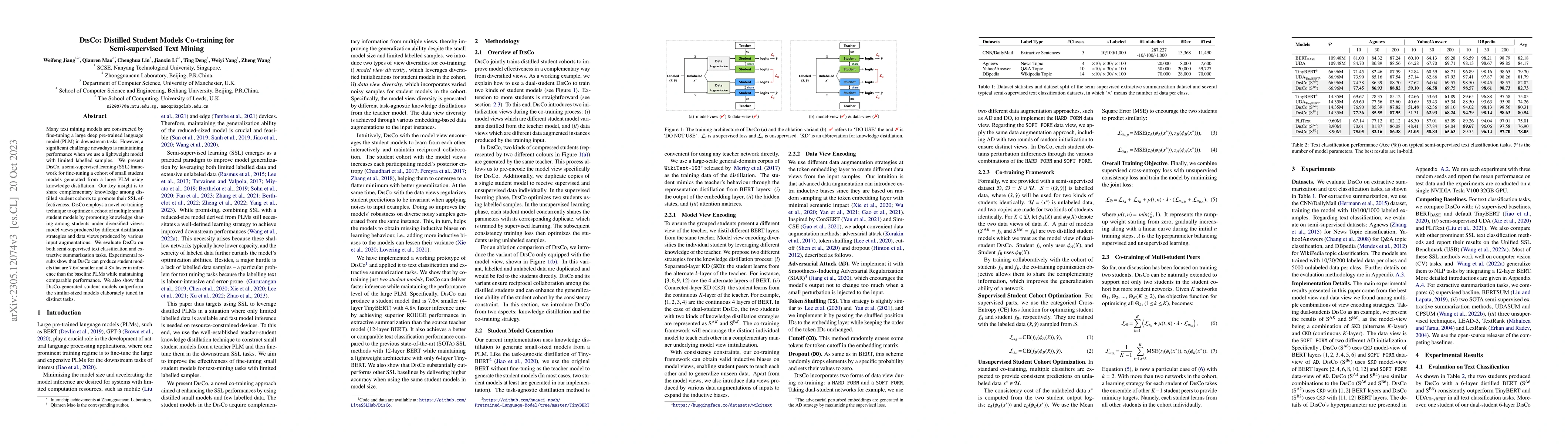 Thumbnail for DisCo: Distilled Student Models Co-training for Semi-supervised Text
  Mining