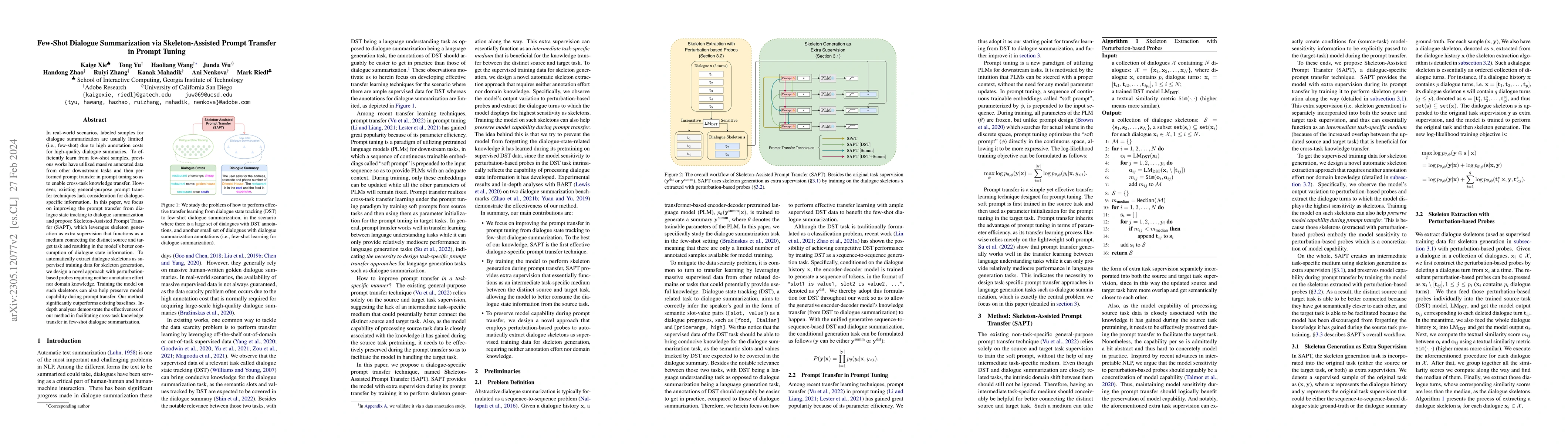 Thumbnail for Few-Shot Dialogue Summarization via Skeleton-Assisted Prompt Transfer in
  Prompt Tuning