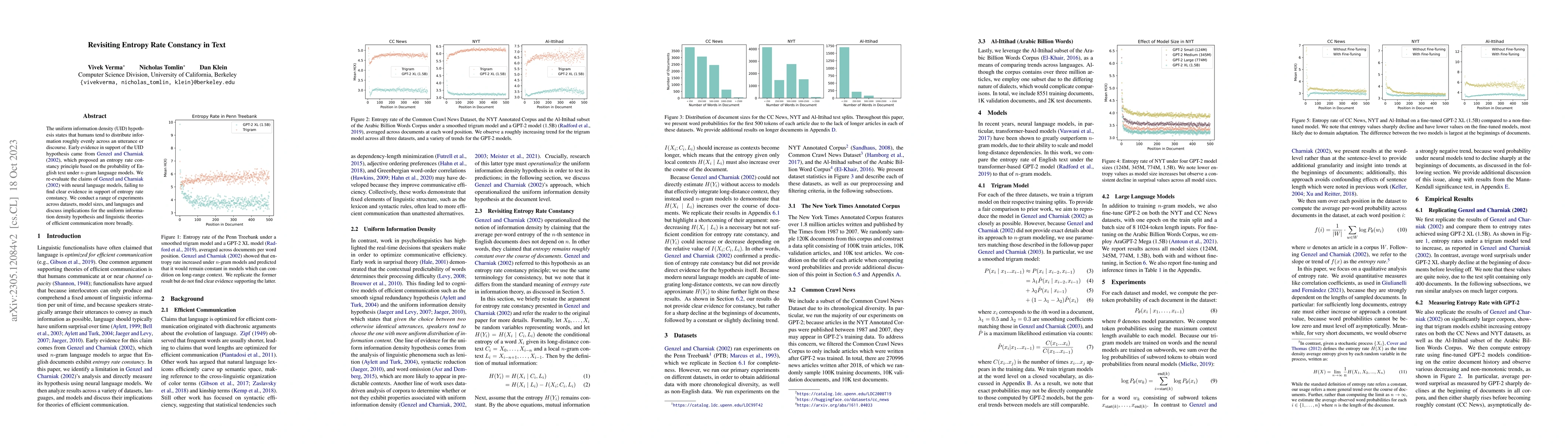 Thumbnail for Revisiting Entropy Rate Constancy in Text