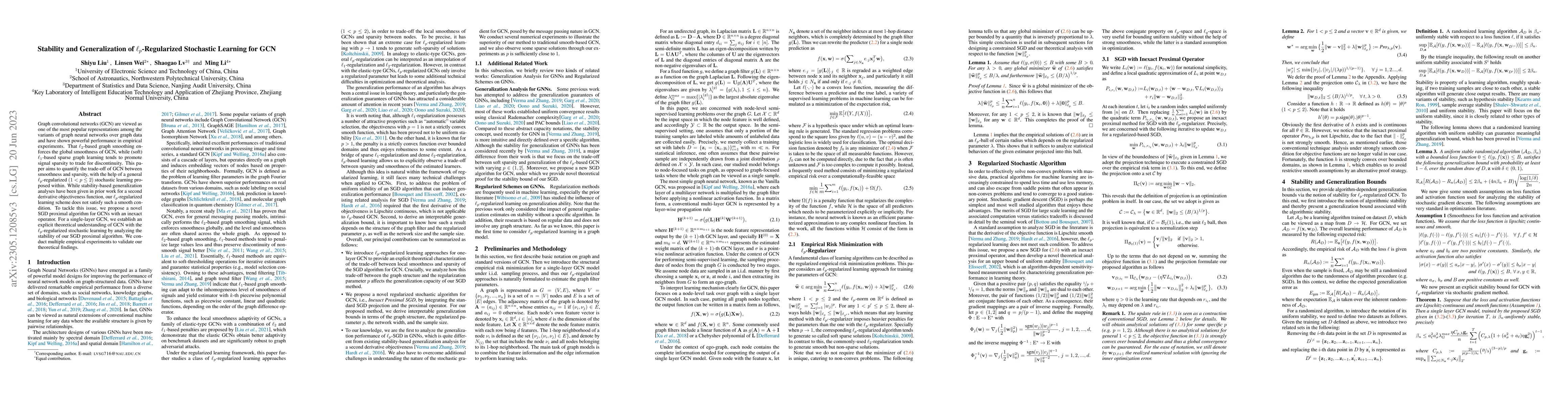 Thumbnail for Stability and Generalization of lp-Regularized Stochastic Learning for
  GCN