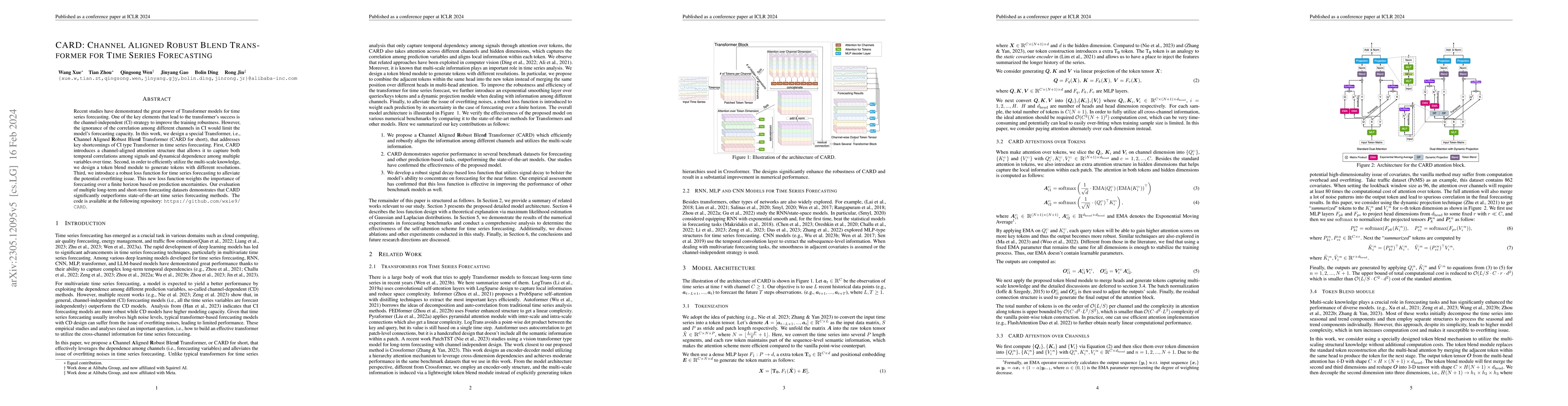 Thumbnail for CARD: Channel Aligned Robust Blend Transformer for Time Series
  Forecasting