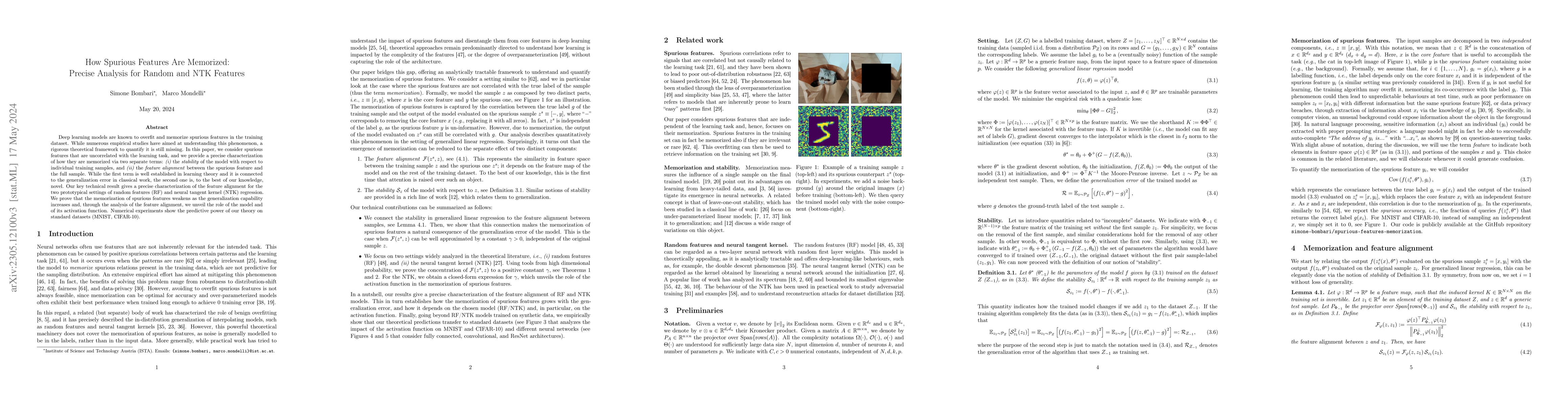 Thumbnail for How Spurious Features Are Memorized: Precise Analysis for Random and NTK
  Features