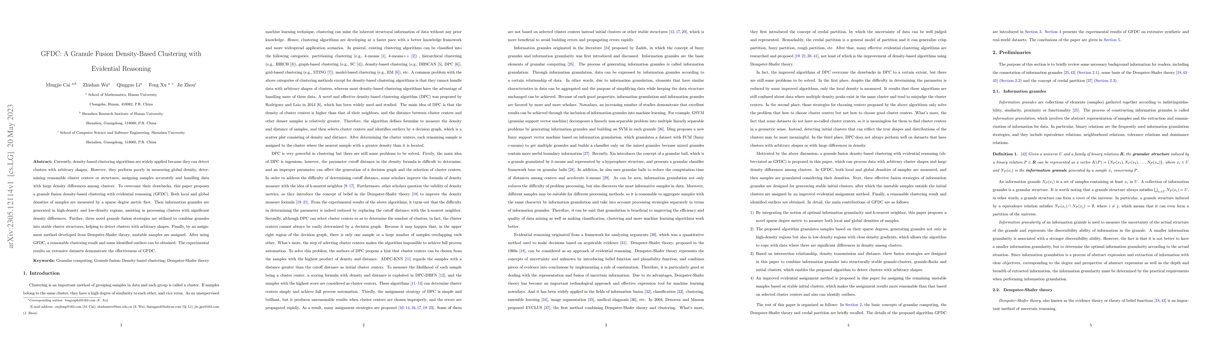 Thumbnail for GFDC: A Granule Fusion Density-Based Clustering with Evidential
  Reasoning