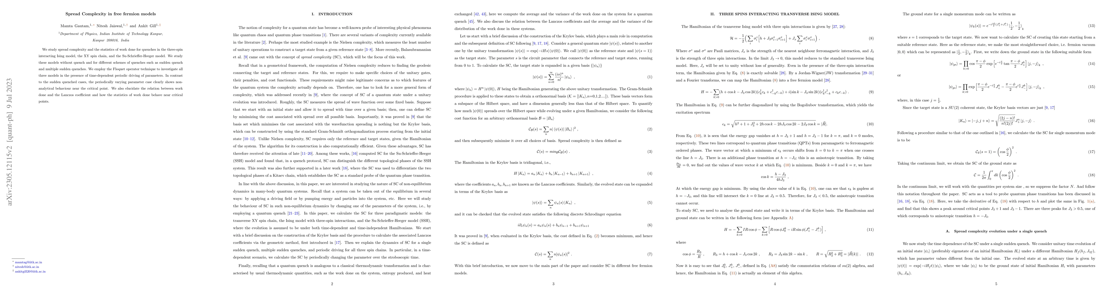 Thumbnail for Spread Complexity in free fermion models
