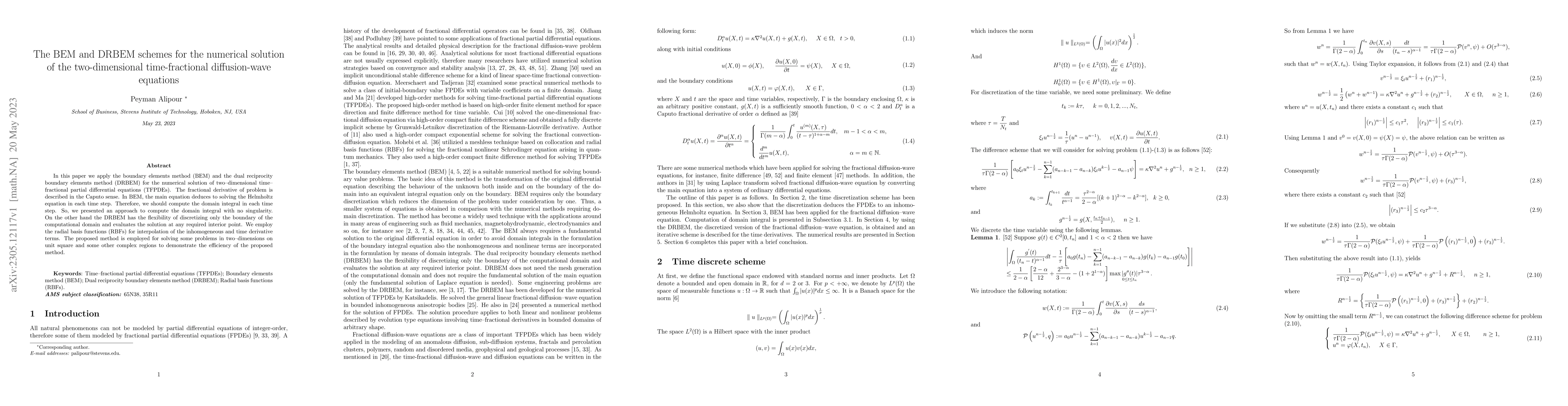 Thumbnail for The BEM and DRBEM schemes for the numerical solution of the
  two-dimensional time-fractional diffusion-wave equations