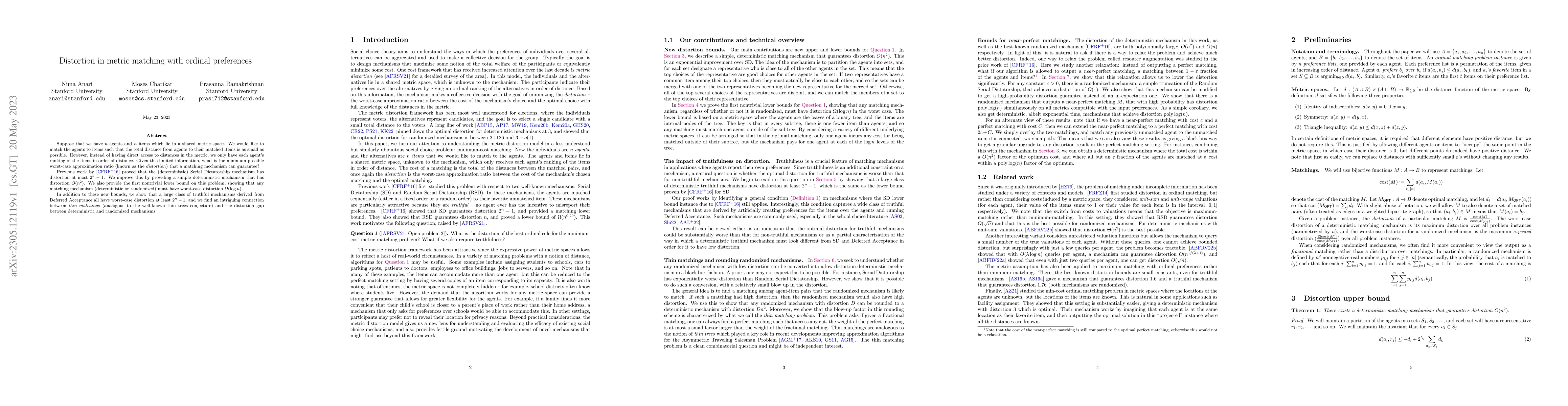 Thumbnail for Distortion in metric matching with ordinal preferences