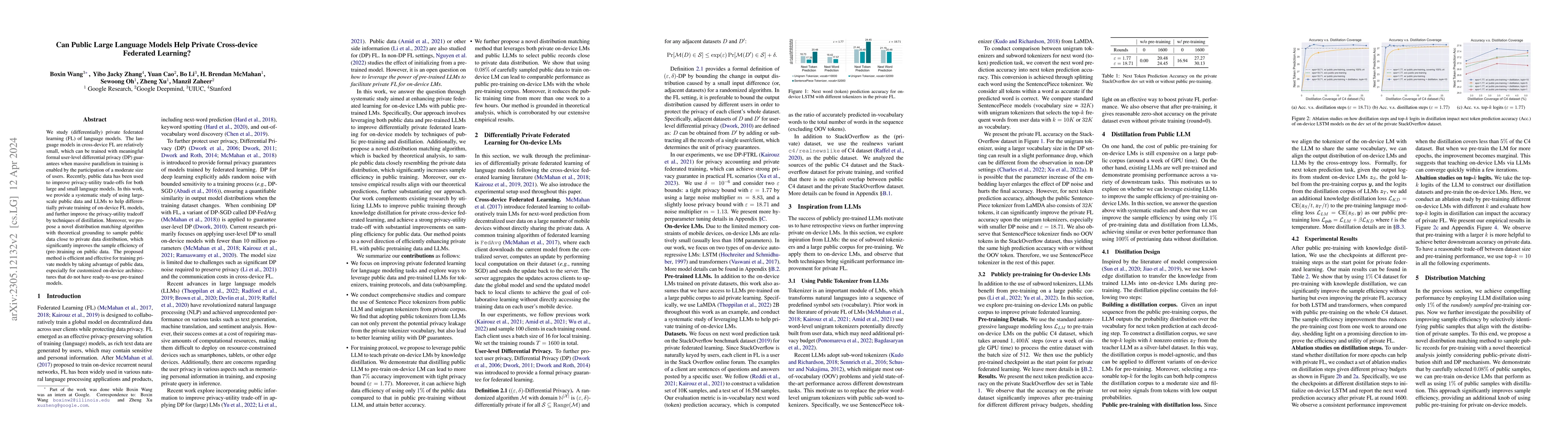 Thumbnail for Can Public Large Language Models Help Private Cross-device Federated
  Learning?