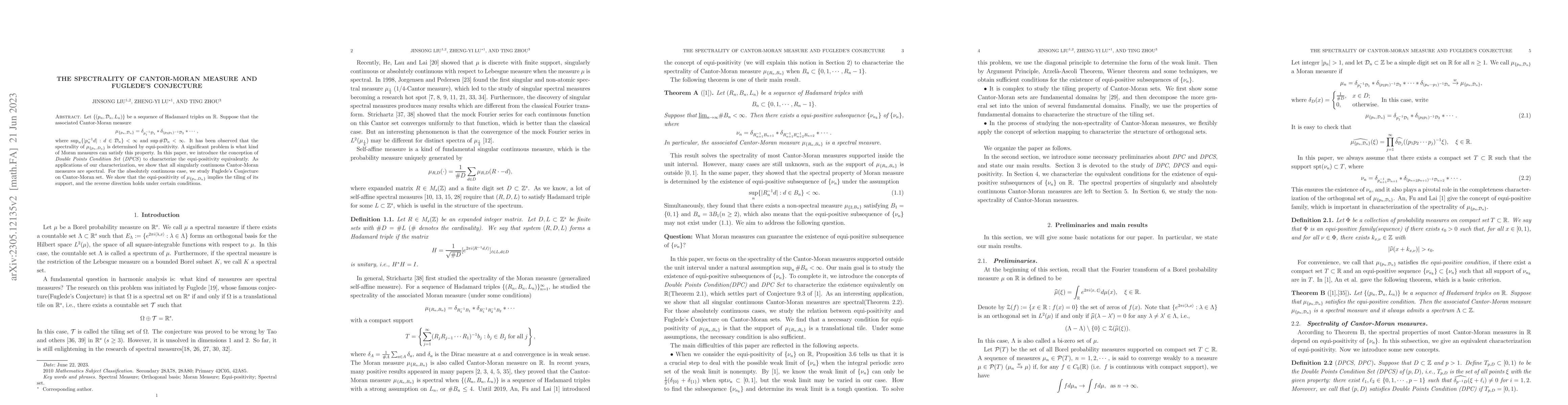 Thumbnail for The spectrality of Cantor-Moran measure and Fuglede's Conjecture