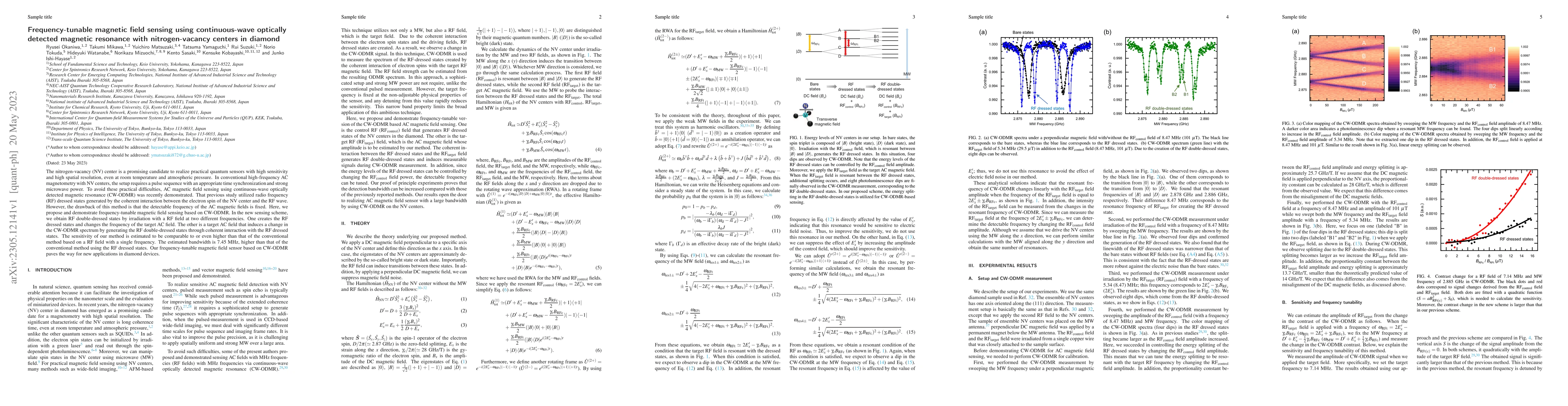 Thumbnail for Frequency-tunable magnetic field sensing using continuous-wave optically
  detected magnetic resonance with nitrogen-vacancy centers in diamond