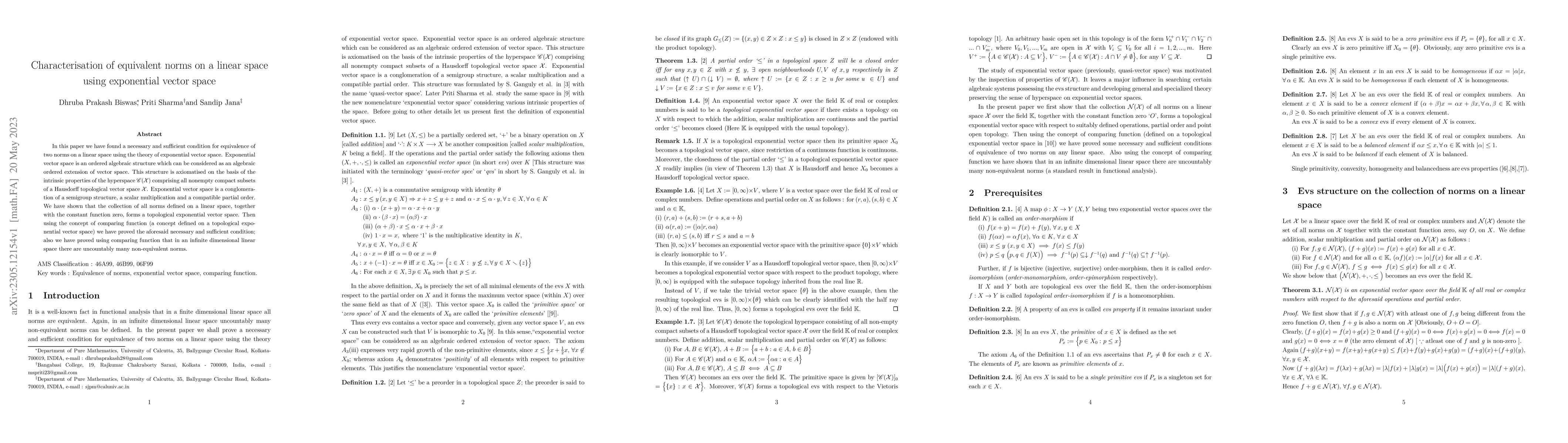 Thumbnail for Characterisation of equivalent norms on a linear space using exponential
  vector space