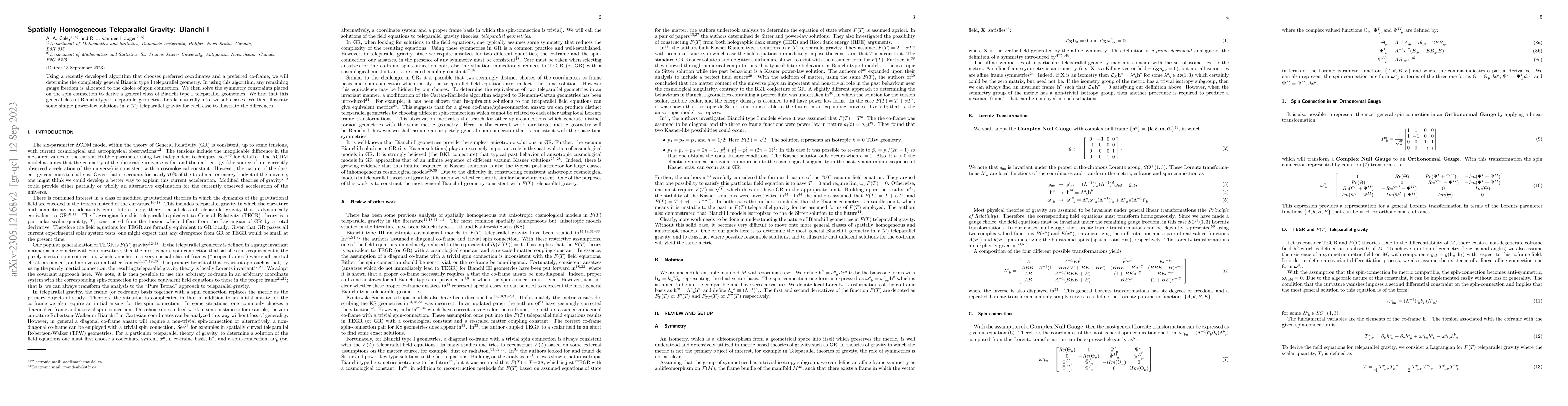 Thumbnail for Spatially Homogeneous Teleparallel Gravity: Bianchi I