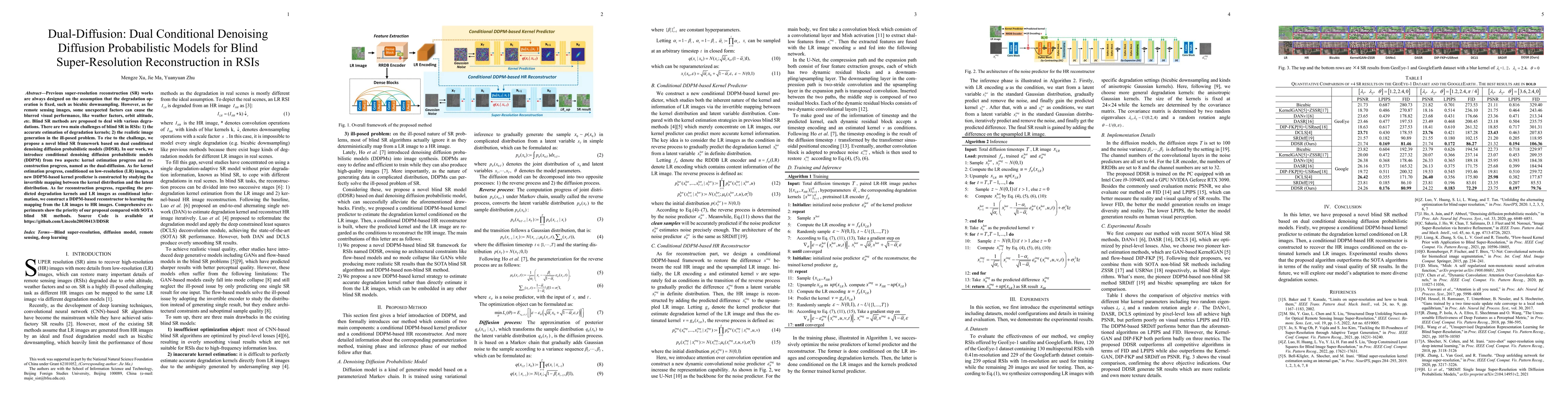 Thumbnail for Dual-Diffusion: Dual Conditional Denoising Diffusion Probabilistic
  Models for Blind Super-Resolution Reconstruction in RSIs