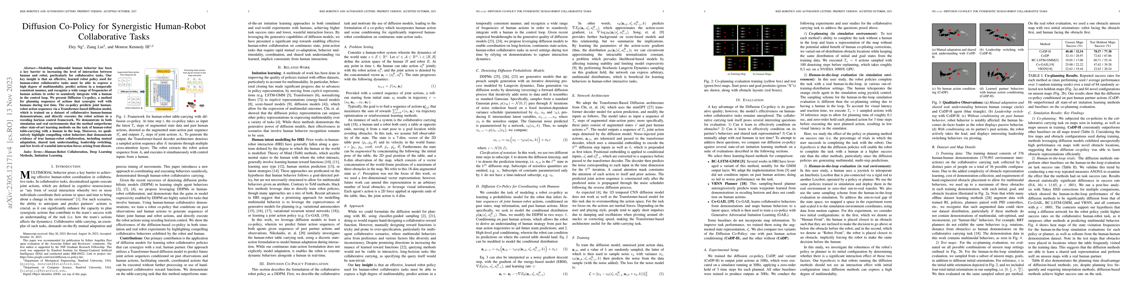 Thumbnail for Diffusion Co-Policy for Synergistic Human-Robot Collaborative Tasks
