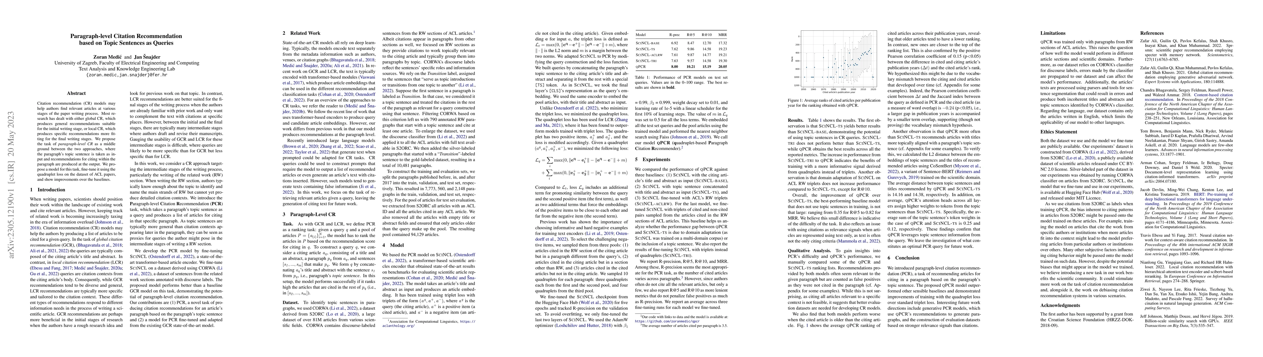 Thumbnail for Paragraph-level Citation Recommendation based on Topic Sentences as
  Queries